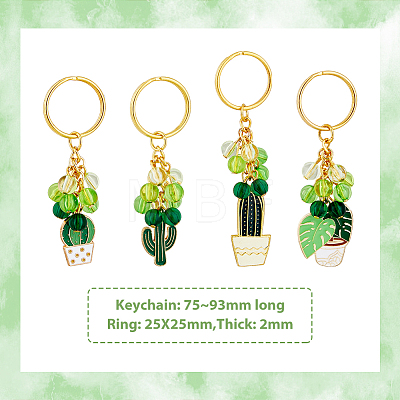 1 Set Cactus/Leaf Potting Alloy Enamel Pendant Keychain KEYC-FH0001-38B-1