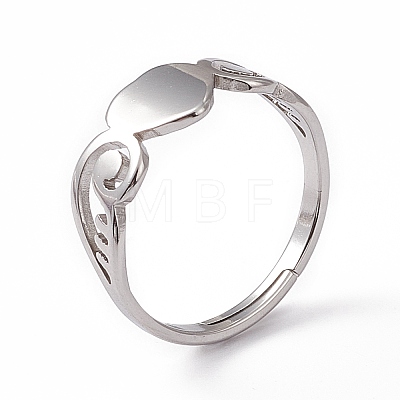 201 Stainless Steel Heart Adjustable Ring for Women RJEW-K242-01P-1
