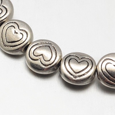 Tibetan Style Flat Round with Heart Alloy Bead Strands TIBEB-O007-12-NR-1