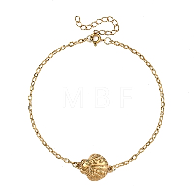 Ocean 304 Stainless Steel Shell Shape Link Textured Cable Chain Anklets for Women AJEW-AN00828-1