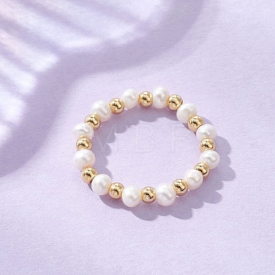 3Pcs Natural Pearl & Brass Bead Finger Rings RJEW-JR00963-1