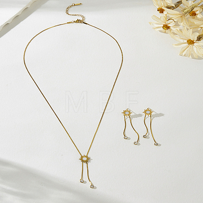 Women's Stainless Steel Stud Dangle Earrings & Lariat Necklaces Sets EB5177-1-1