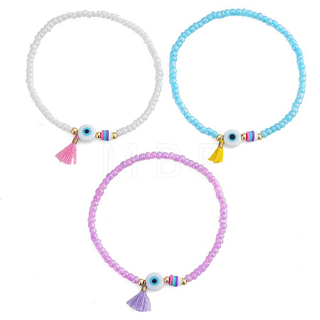 3Pcs Glass Seed Bead Evil Eye Stretch Bracelet Sets TV4685-4-1