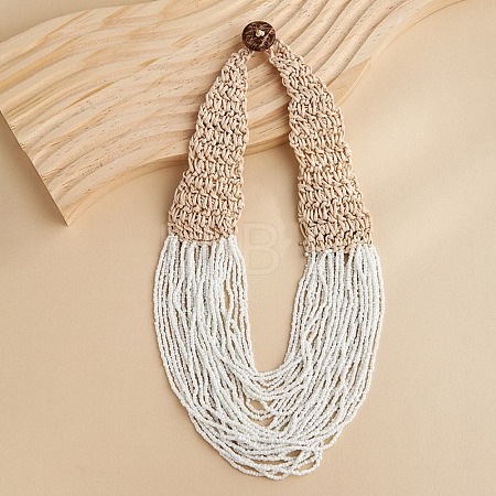 Bohemia Style Multi-strand Glass Seed Beaded Bib Necklaces for Women NJEW-G149-01D-1