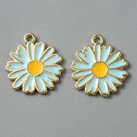 Light Gold Plated Alloy Enamel Pendants ENAM-WH0001-36LG-03-1