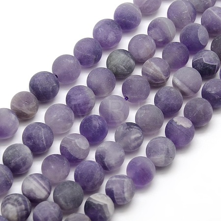 Frosted Natural Amethyst Round Bead Strands G-M064-10mm-13-1
