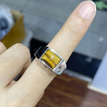 Rectangle Natural Tiger Eye Finger Ring FIND-PW0021-07D-02-1
