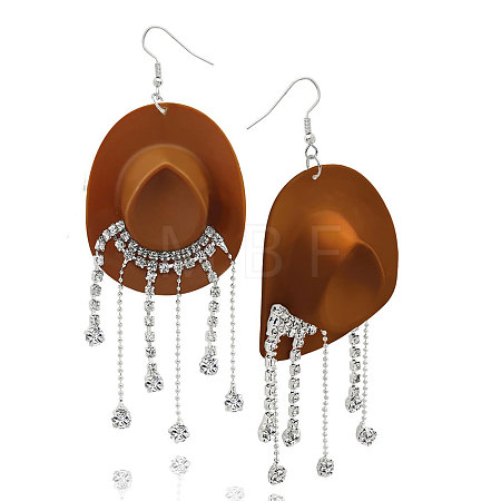 Hat Plastic & Rhinestone Dangle Earrings FS-WGEAF56-01-1