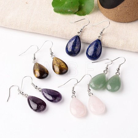 Natural & Synthetic Mixed Stone Teardrop Dangle Earrings EJEW-J089-M-1