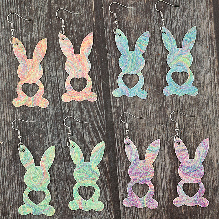 4 Pairs Easter Faux Leather Dangle Earrings FS-WG3E3F3-01-1