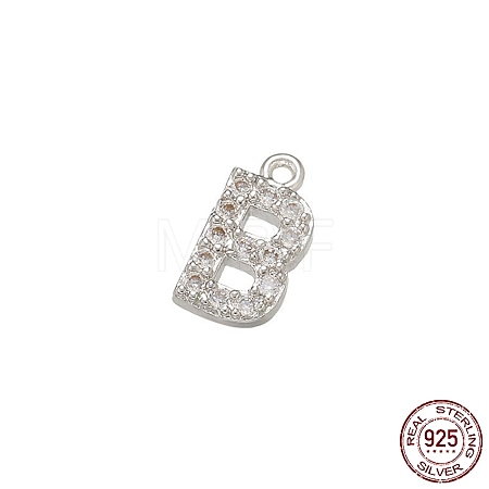 Real Platinum Plated Rhodium Plated 925 Sterling Silver Micro Pave Clear Cubic Zirconia Charms STER-P054-10P-B-1