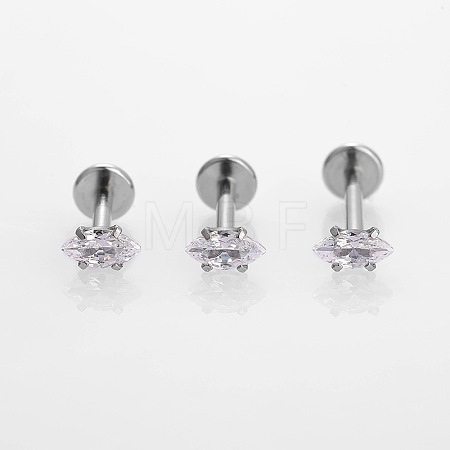 316L Stainless Steel Clear Cubic Zirconia Threadless Labret Stud WGB6B2D-03-1