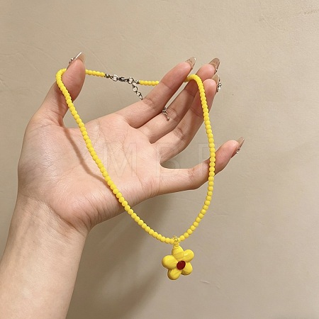 Summer Acrylic Flower Pendant Beaded Necklaces for Women WGAD42B-02-1