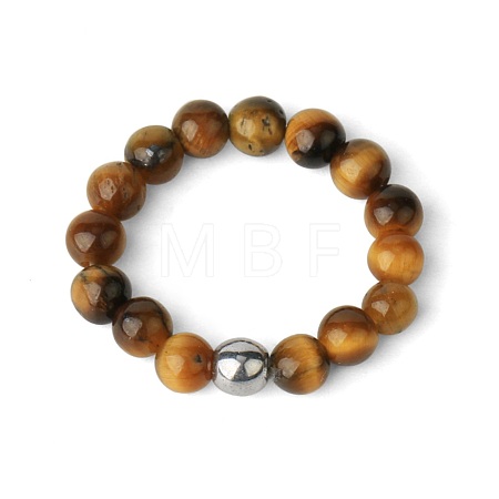 4MM Round Natural Tiger Eye Beaded Stretch Rings VM0712-2-1