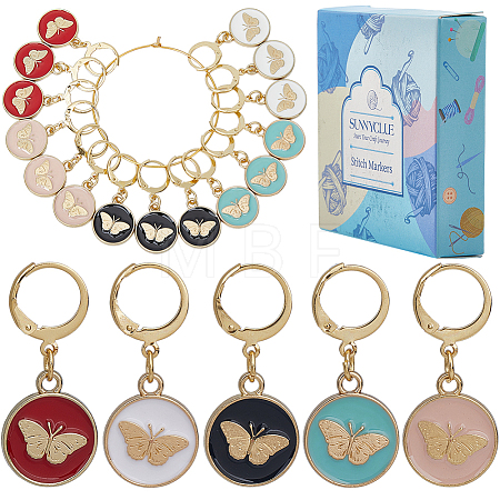 20Pcs 5 Colors Butterfly Alloy Enamel Locking Pendant Stitch Markers HJEW-SC00036-1