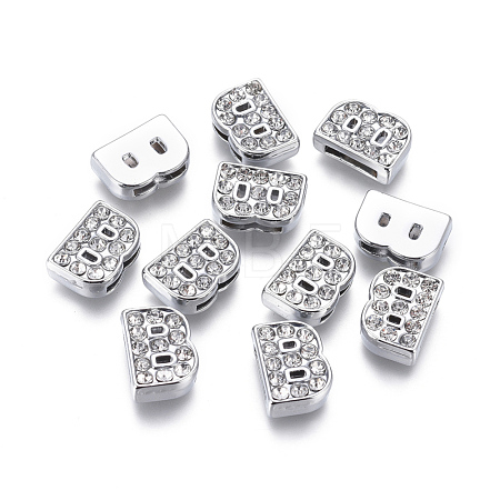 Alloy Initial Slide Charms with Grade A Rhinestones ALRI-R032-B-FF-1