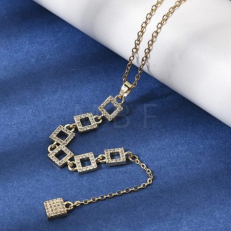 Brass Micro Pave Clear Cubic Zirconia Geometric Pendant Y Tassel Necklaces NJEW-P350-01C-G-1