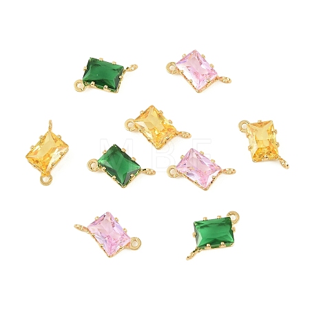 Brass Pave Cubic Zirconia Rectangle Connector Charms KK-P347-05G-1