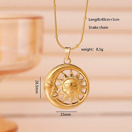 304 Stainless Steel Sun Pendant Necklaces for Women WG60B9D-03-1