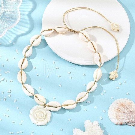 Summer Natural Freshwater Shell Carved Pendant Necklaces NJEW-JN06566-02-1