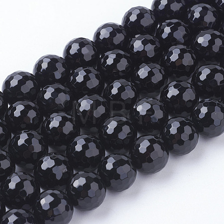 Natural Dyed & Heated Black Onyx Beads Strands X-G-E145-10mm-3B-1