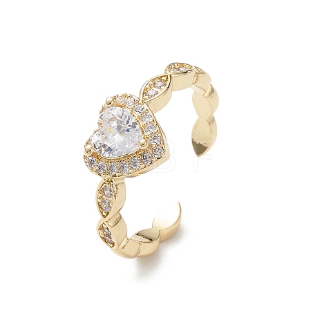 Heart Clear Cubic Zirconia Cuff Ring RJEW-M146-07G-1