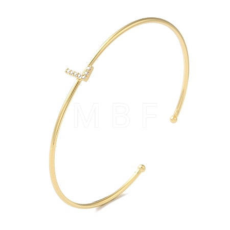 Rack Plating Brass Micro Pave Clear Cubic Zirconia Letter Open Cuff Bangles BJEW-A018-01G-L-1