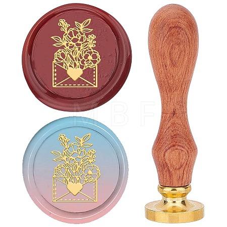 Brass Wax Seal Stamps with Wood Handle AJEW-WH0412-0098-1