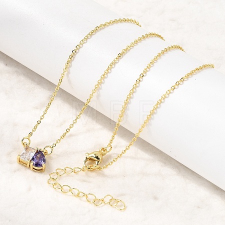Brass Pave Cubic Zirconia Rectangle & Teardrop Pendant Cable Chain Necklaces KK-CBAB173-05G-07-1