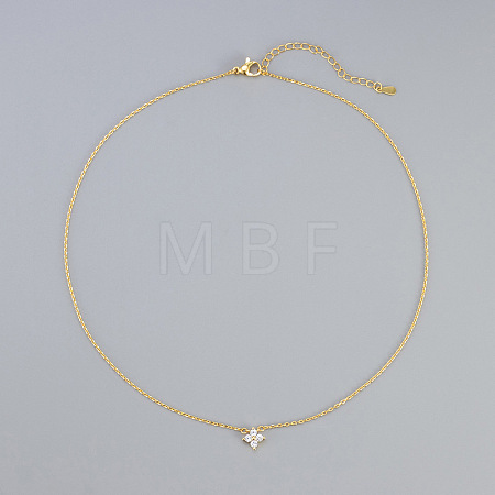 Brass Pave Clear Zirconia Pendant 4 Leaf Clover Pendant Necklaces for Women WG76B9A-01-1