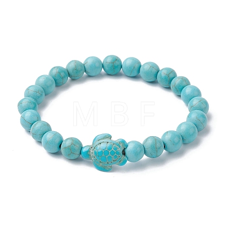 Synthetic Turquoise Turtle Beaded Stretch Bracelet BJEW-JB09699-03-1