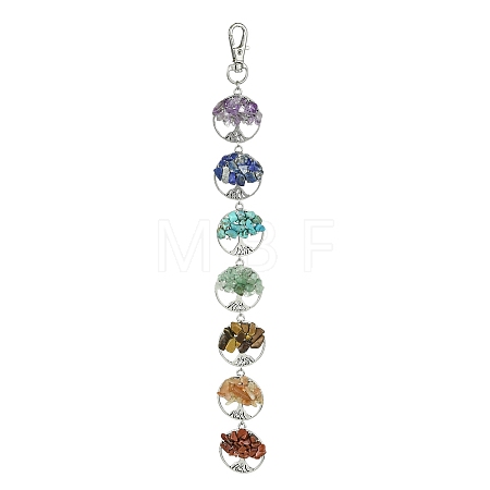Flat Round with Tree of Life Tibetan Style Alloy Pendant Decorations HJEW-JM01742-01-1