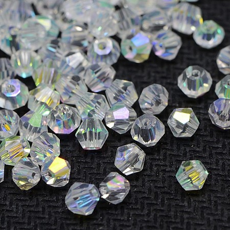 AB Color Plated Crystal Glass Bicone Loose Beads X-GGLA-F026-B01-1