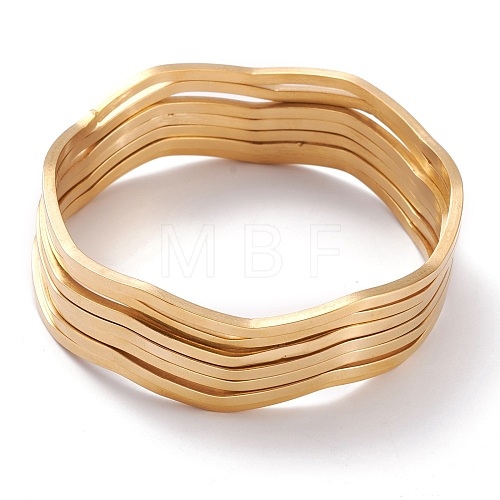 7Pcs Women's Simple Fashion Vacuum Plating 304 Stainless Steel Stackable Bangles BJEW-O182-10G-1