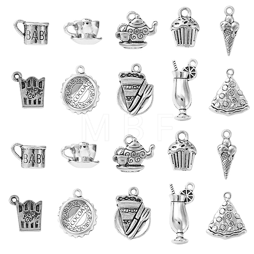 100Pcs 10 Style Tea Theme Tibetan Style Zinc Alloy Pendants TIBEP-CJ0001-69-1