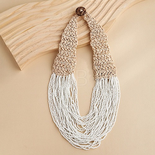 Bohemia Style Multi-strand Glass Seed Beaded Bib Necklaces for Women NJEW-G149-01D-1