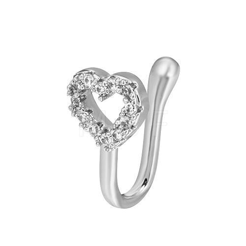 Heart Brass Micro Pave Clear Cubic Zirconia Clip-on Nose Septum Rings WG32032-17-1