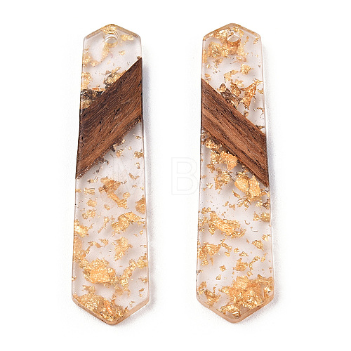 Transparent Resin & Walnut Wood Pendants RESI-T009-03-A01-1