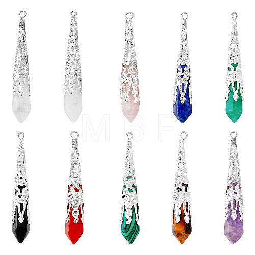 10Pcs 10 Styles Natural & Synthetic Mixed Gemstone Big Pendants FIND-FH0006-02-1