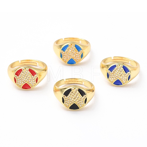 Adjustable Real 18K Gold Plated Brass Enamel Finger Rings RJEW-L071-32G-1