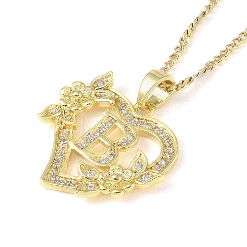 304 Stainless Steel Heart Pendant Necklaces with Cubic Zirconia NJEW-H029-01G-B-1