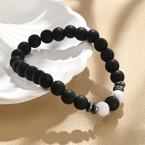 8mm Round Frosted Natural Obsidian & Howlite & Lava Rock Beaded Stretch Bracelets for Women Men AC1855-1-1