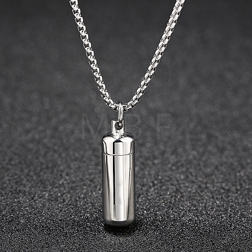 316L Stainless Steel Pill Shape Urn Ashes Pendant Necklace with Box Chains BOTT-PW0001-012S-1