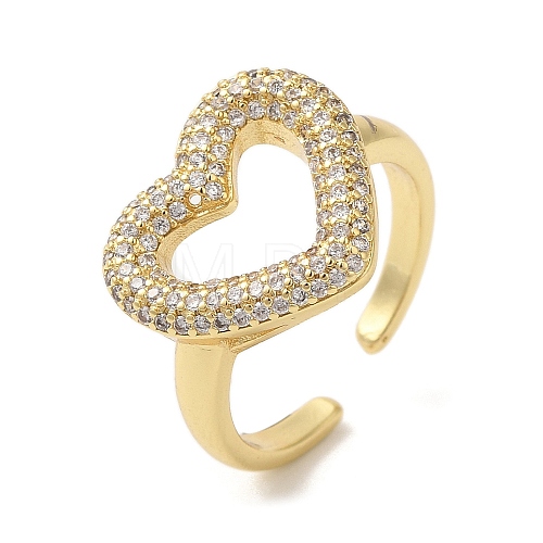 Heart Brass Micro Pave Clear Cubic Zirconia Open Cuff Rings RJEW-U008-23G-1