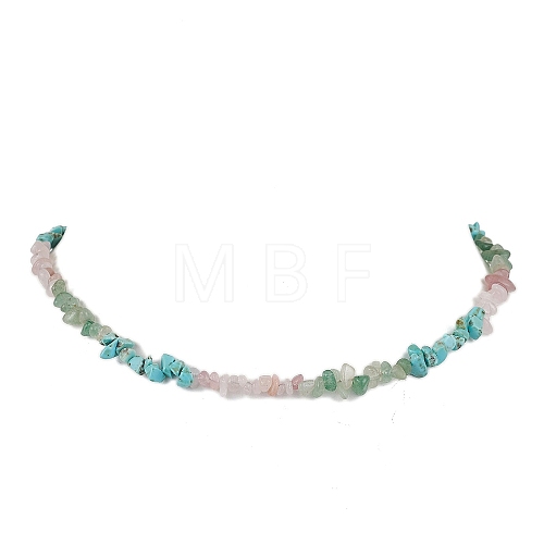 Natural Rose Quartz & Howlite & Green Aventurine Chip Beaded Necklaces NJEW-JN05099-02-1