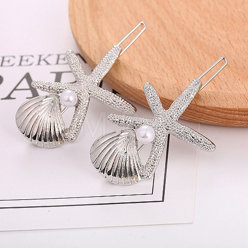 Shell & Starfish Alloy Hair Barrettes AJEW-A056-03C-P-1