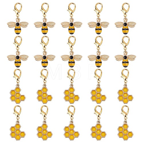 40Pcs 2 Style Alloy Enamel Honeycomb & Bees Pendant Decorations HJEW-SC0001-21-1