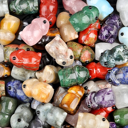 Natural Mixed Stone Carved Frog Figurines PW-WG73755-01-1