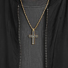 304 Stainless Steel with Wood Religion Cross Pendant Box Chain Necklaces for Men FS-WGA9A37-03-3
