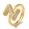 Rack Plating Letter Brass Micro Pave Clear Cubic Zirconia Adjustable Rings for Women KK-S391-03G-Z-2